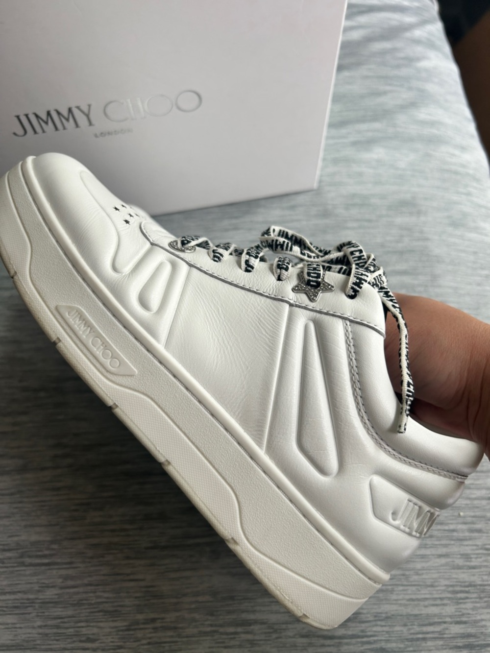 Jimmy Choo White Platform Logo-Print Lace Sneakers - Picture 3 of 10
